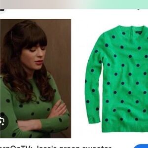 J. Crew Green and Blue Polka Dot Sweater ASO Zooey Deschanel S